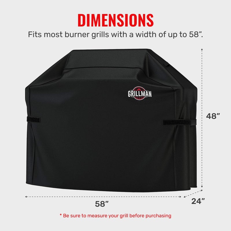 Grillman Grill Cover, BBQ Outdoor Grill Covers, Charcoal, Gas Grills, Waterproof, Rip-Proof, Weather-Resistant, Anti-UV, Barbecue Cover for Weber, Genesis, Charbroil, Nexgrill, etc (Black, 58 Inch) - Image 3